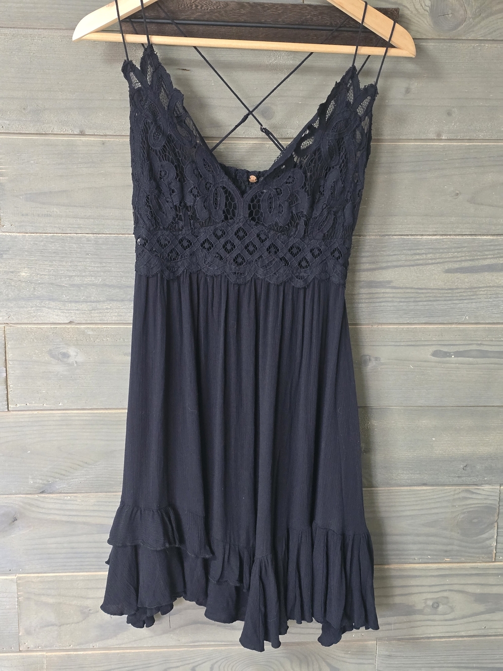 Free People FP One Adella Slip Mini Dress Size S(estimated) Black Ruffles Lace